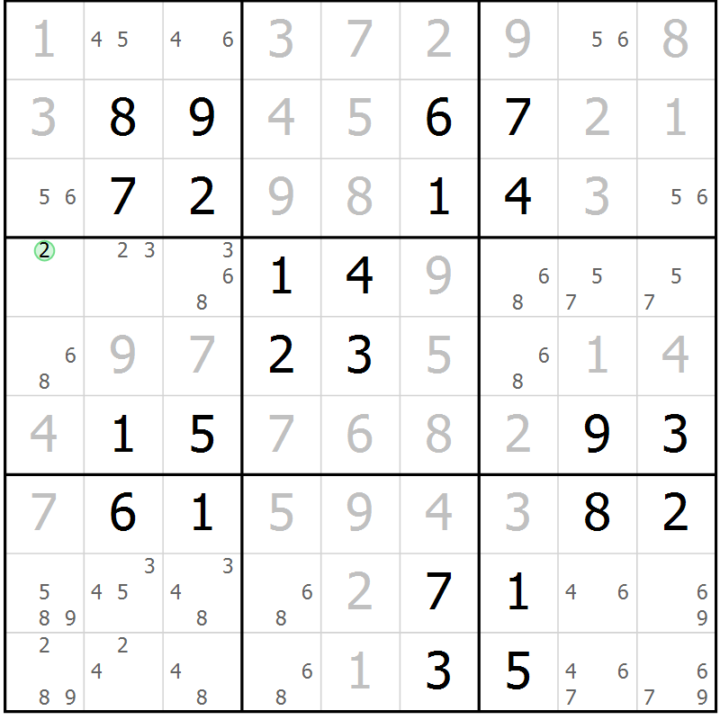 Position des candidats pour la solution de la Gr 32 page 35 du magazine de sudoku Virtuose n° 111
