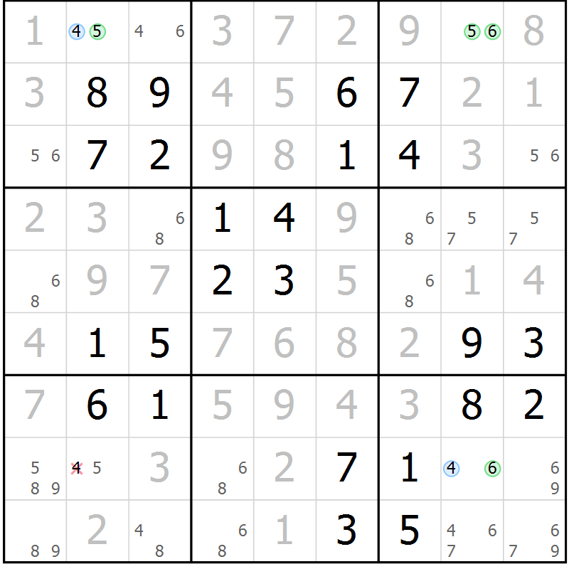 Position des candidats pour la solution de la Gr 32 page 35 du magazine de sudoku Virtuose n° 111