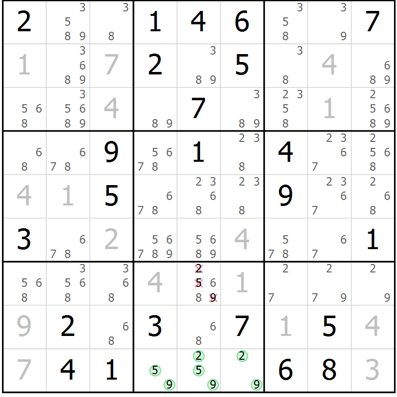 Position des candidats pour la solution de la Gr 33 page 36 du magazine de sudoku Virtuose n° 111