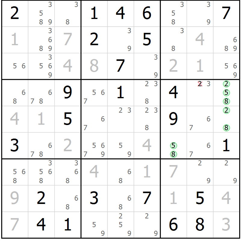 Position des candidats pour la solution de la Gr 33 page 36 du magazine de sudoku Virtuose n° 111