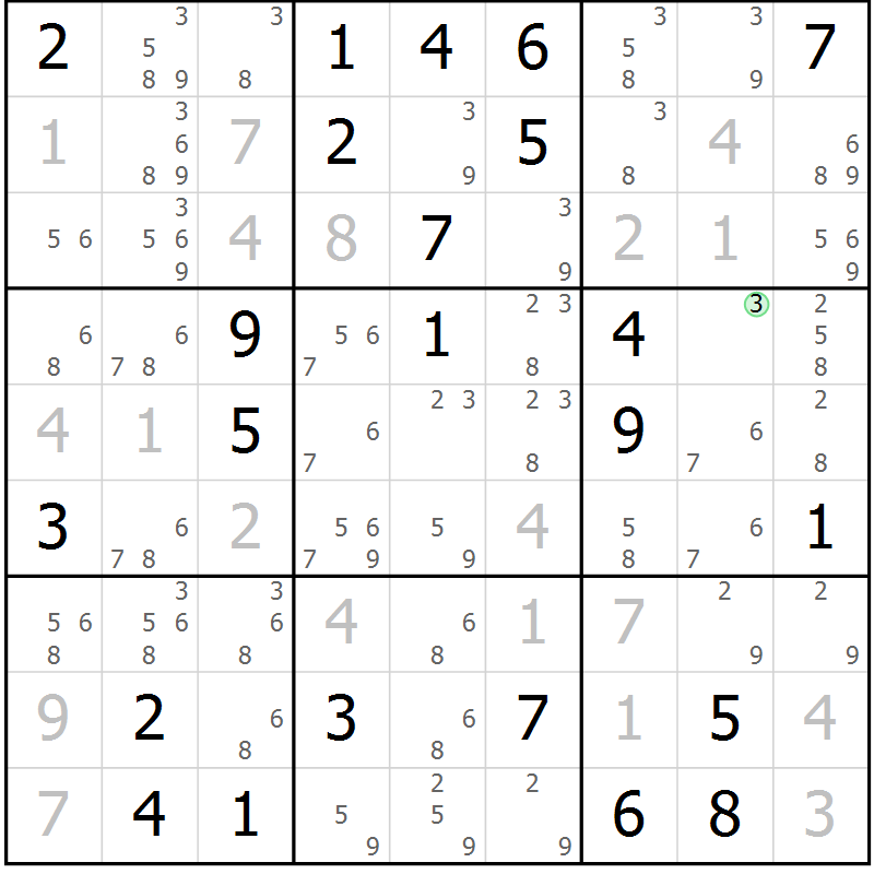 Position des candidats pour la solution de la Gr 33 page 36 du magazine de sudoku Virtuose n° 111