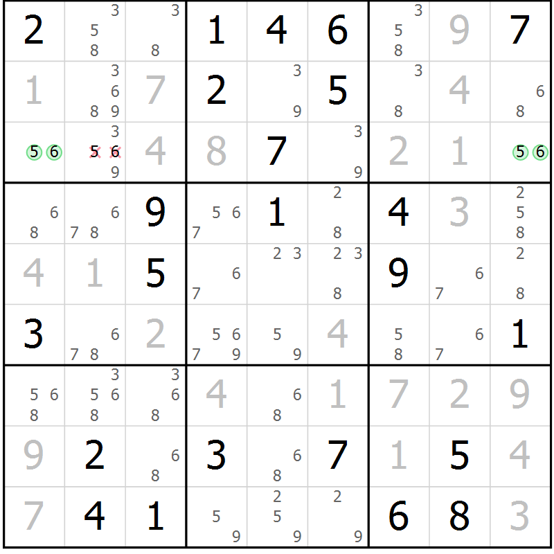 Position des candidats pour la solution de la Gr 33 page 36 du magazine de sudoku Virtuose n° 111