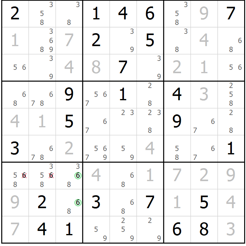 Position des candidats pour la solution de la Gr 33 page 36 du magazine de sudoku Virtuose n° 111