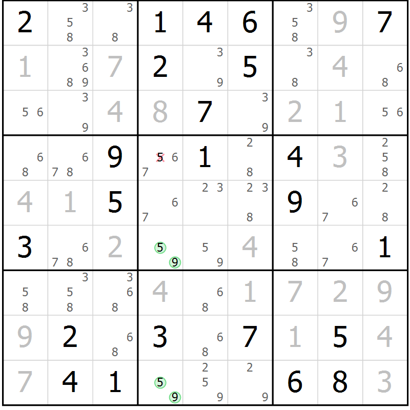 Position des candidats pour la solution de la Gr 33 page 36 du magazine de sudoku Virtuose n° 111