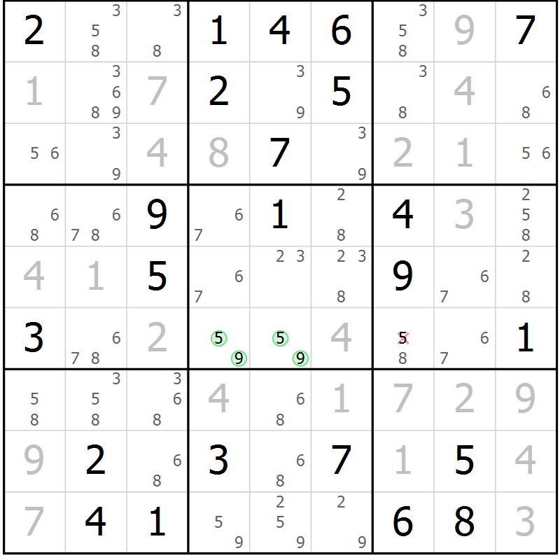 Position des candidats pour la solution de la Gr 33 page 36 du magazine de sudoku Virtuose n° 111