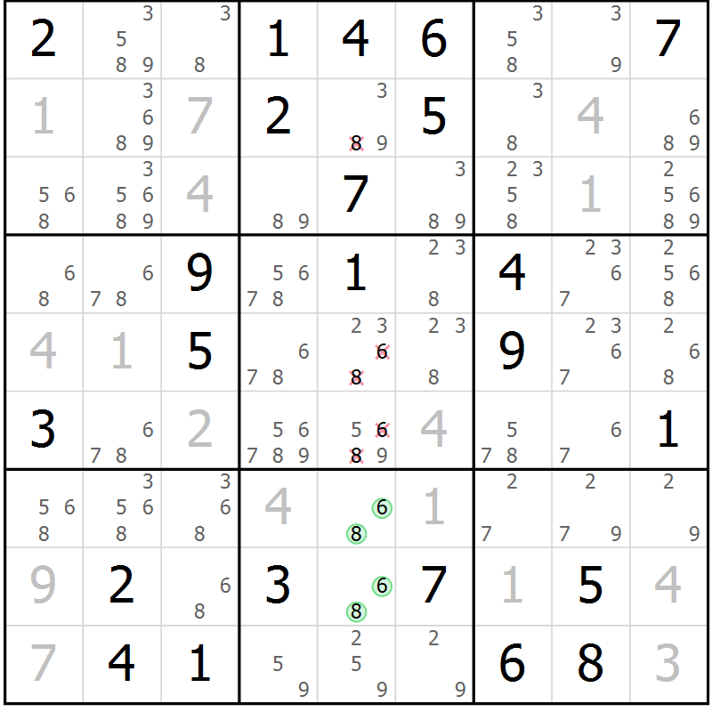 Position des candidats pour la solution de la Gr 33 page 36 du magazine de sudoku Virtuose n° 111
