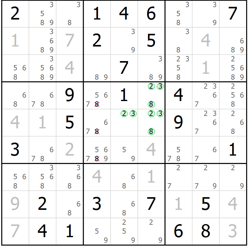 Position des candidats pour la solution de la Gr 33 page 36 du magazine de sudoku Virtuose n° 111