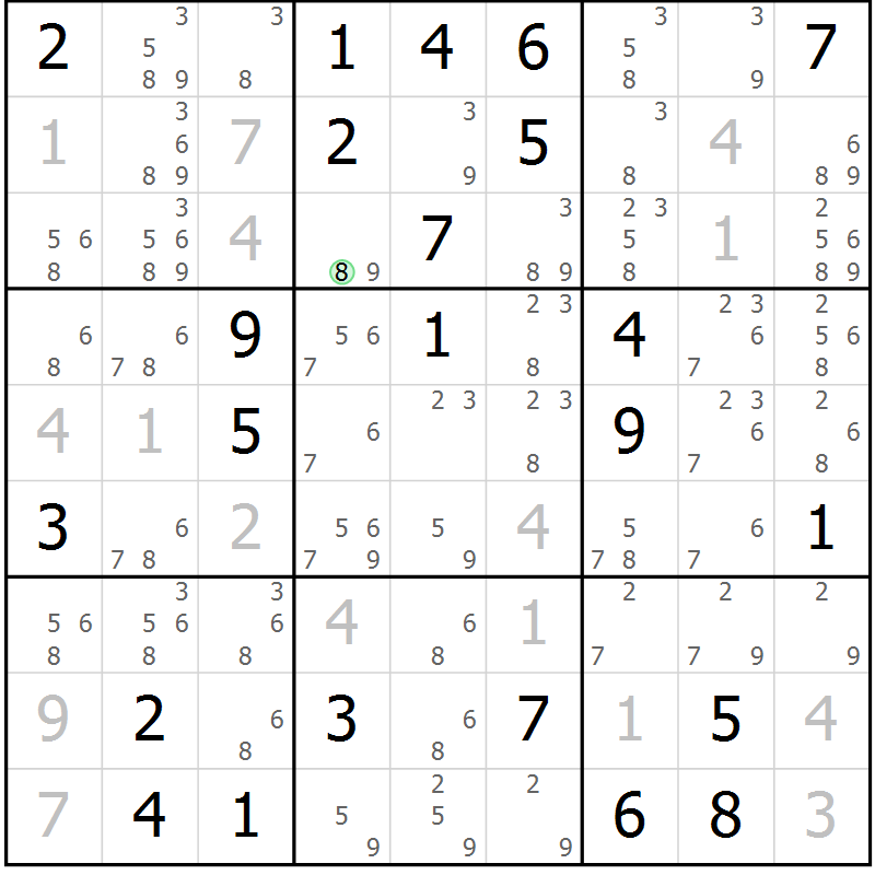 Position des candidats pour la solution de la Gr 33 page 36 du magazine de sudoku Virtuose n° 111