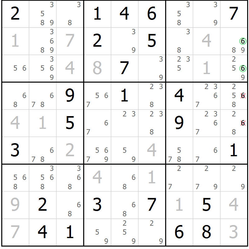Position des candidats pour la solution de la Gr 33 page 36 du magazine de sudoku Virtuose n° 111