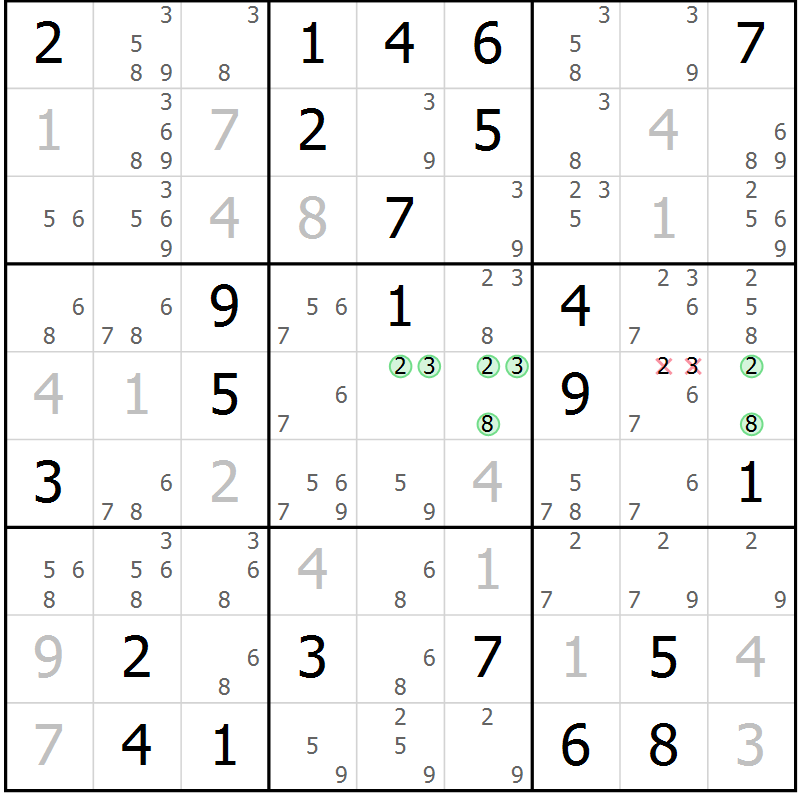 Position des candidats pour la solution de la Gr 33 page 36 du magazine de sudoku Virtuose n° 111