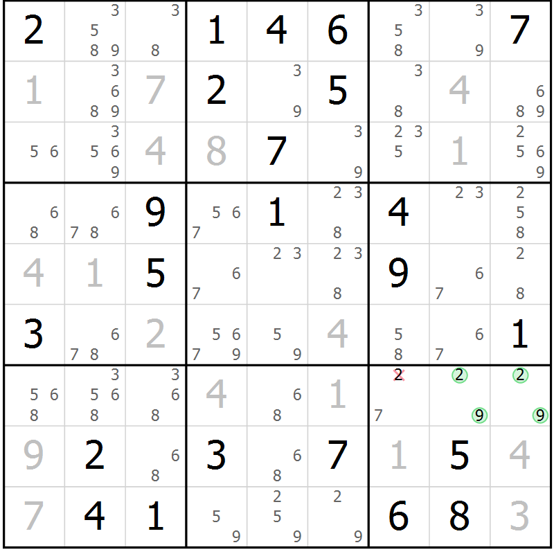 Position des candidats pour la solution de la Gr 33 page 36 du magazine de sudoku Virtuose n° 111