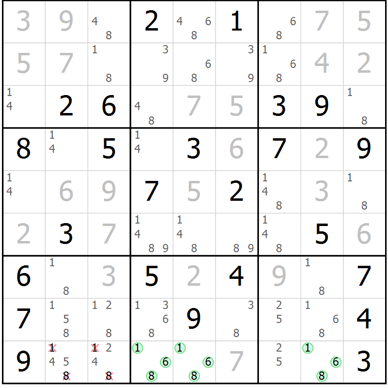 Position des candidats pour la solution de la Gr 34 page 37 du magazine de sudoku Virtuose n° 111