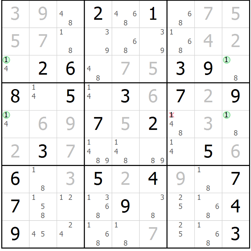Position des candidats pour la solution de la Gr 34 page 37 du magazine de sudoku Virtuose n° 111