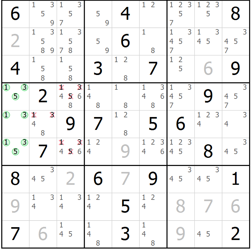 Position des candidats pour la solution de la Gr 35 page 38 du magazine de sudoku Virtuose n° 111