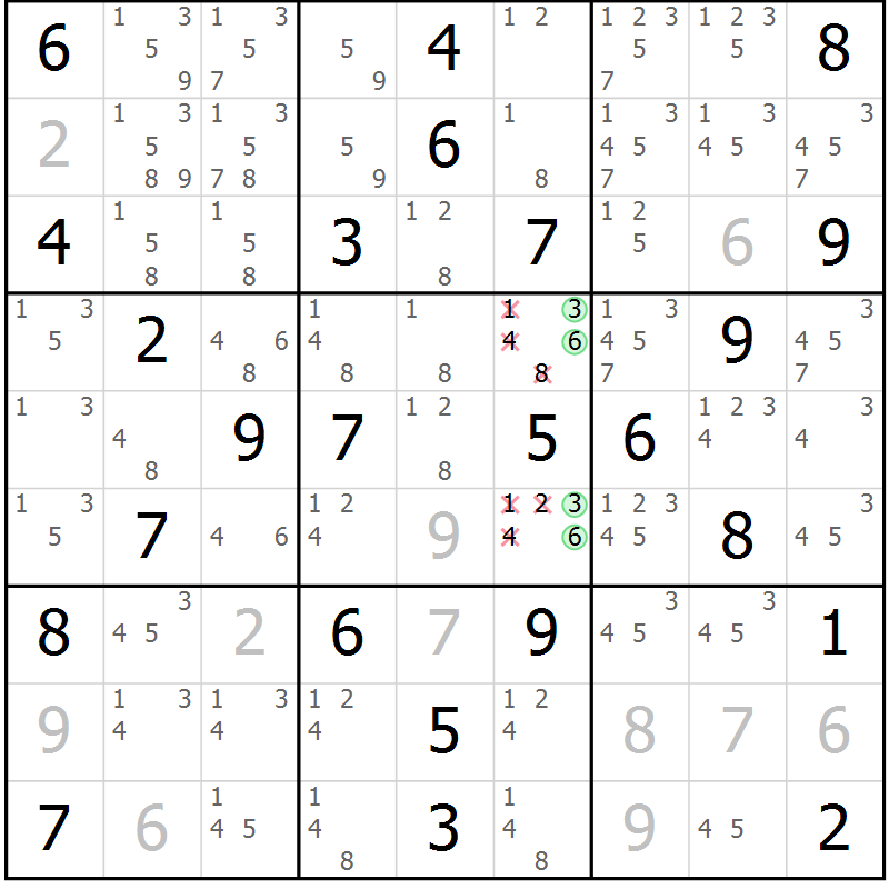 Position des candidats pour la solution de la Gr 35 page 38 du magazine de sudoku Virtuose n° 111