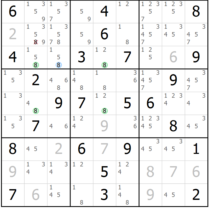 Position des candidats pour la solution de la Gr 35 page 38 du magazine de sudoku Virtuose n° 111