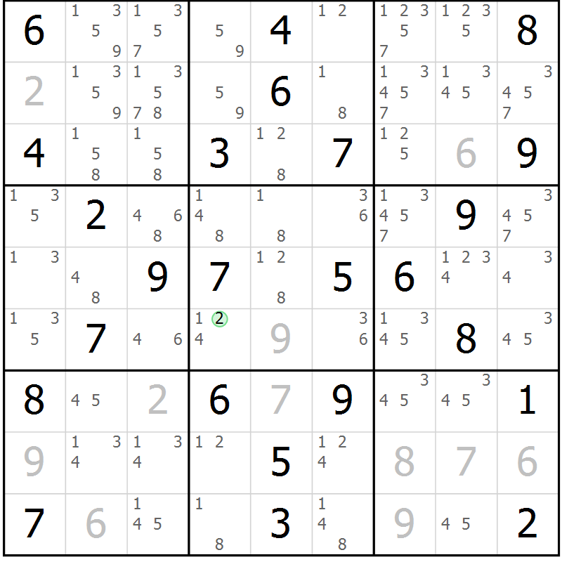 Position des candidats pour la solution de la Gr 35 page 38 du magazine de sudoku Virtuose n° 111