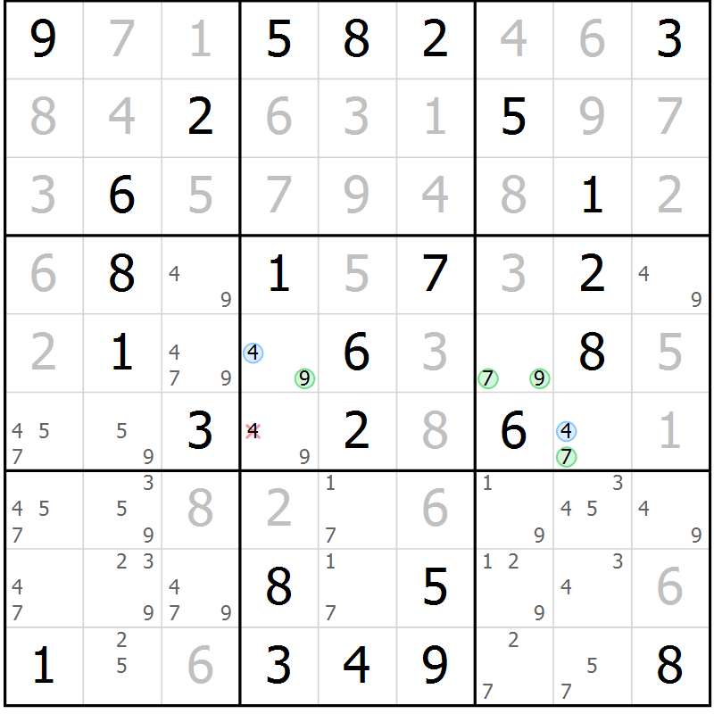 Position des candidats pour la solution de la Gr 36 page 39 du magazine de sudoku Virtuose n° 111