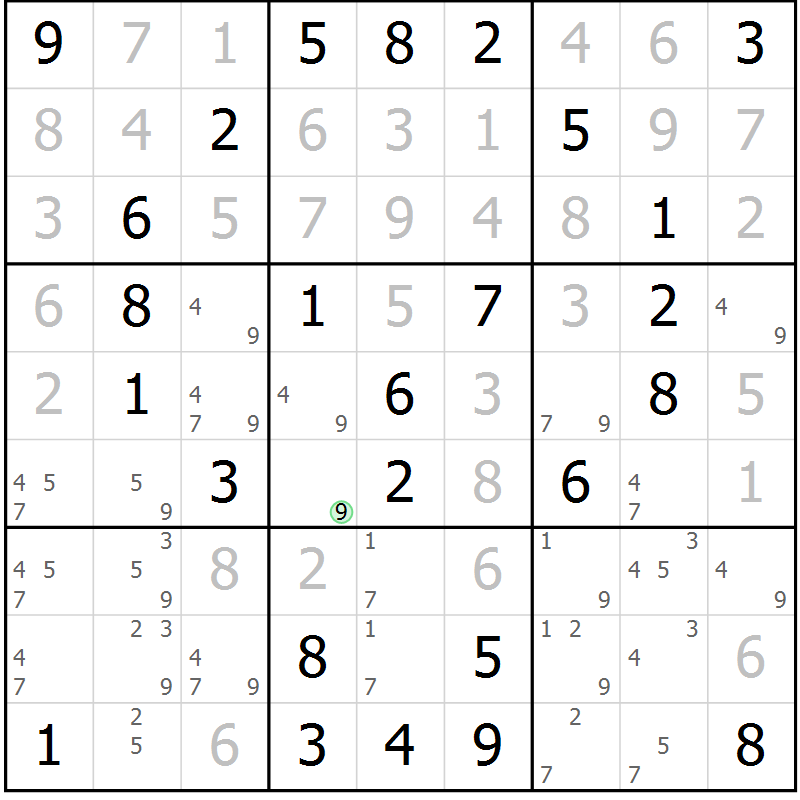 Position des candidats pour la solution de la Gr 36 page 39 du magazine de sudoku Virtuose n° 111