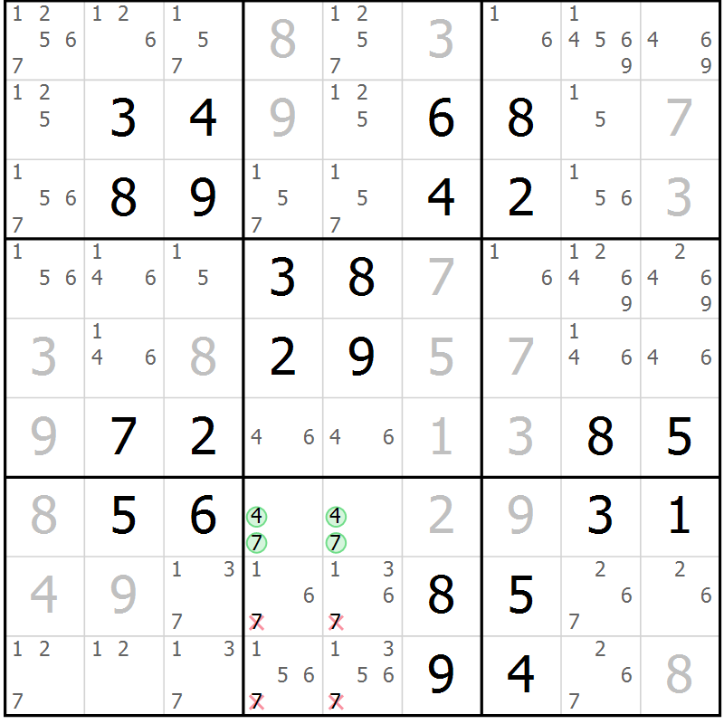 Position des candidats pour la solution de la Gr 37 page 40 du magazine de sudoku Virtuose n° 111