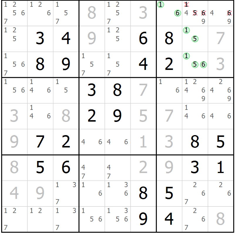 Position des candidats pour la solution de la Gr 37 page 40 du magazine de sudoku Virtuose n° 111