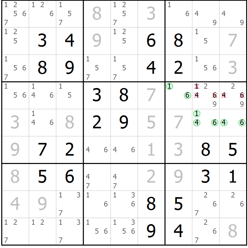 Position des candidats pour la solution de la Gr 37 page 40 du magazine de sudoku Virtuose n° 111