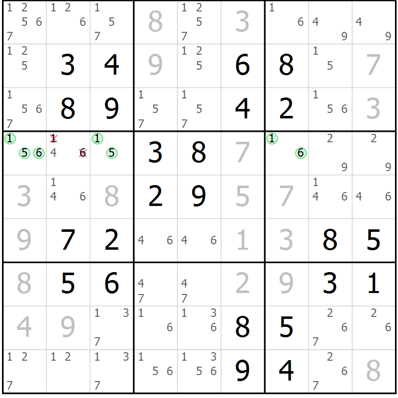 Position des candidats pour la solution de la Gr 37 page 40 du magazine de sudoku Virtuose n° 111