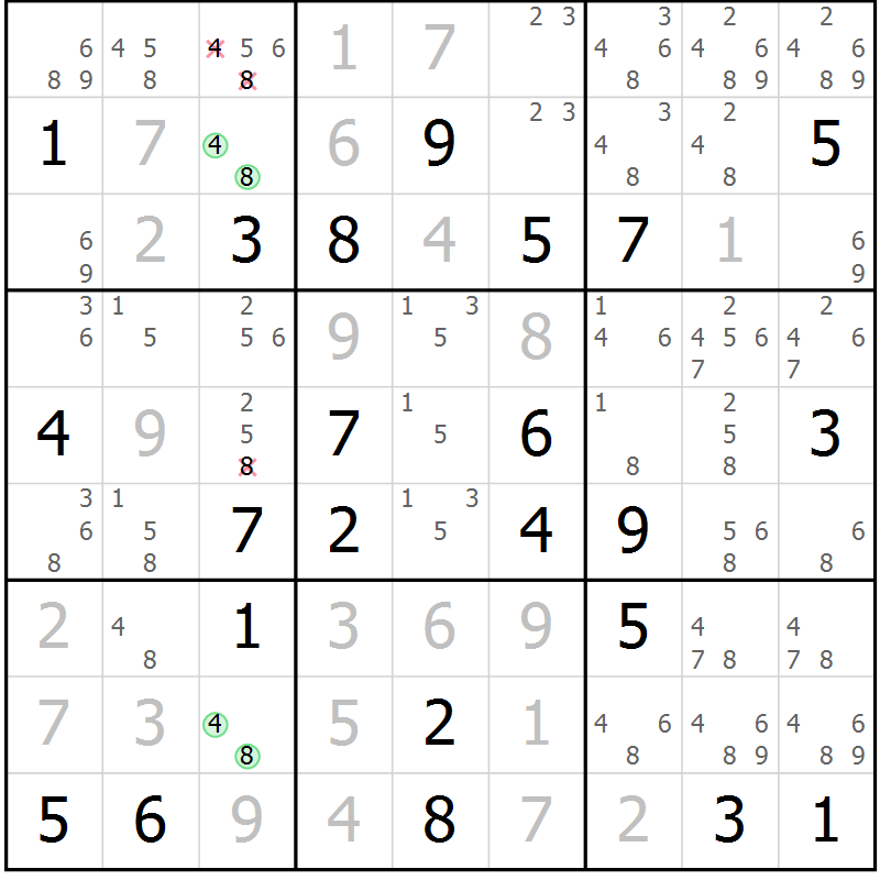 Position des candidats pour la solution de la Gr 38 page 41 du magazine de sudoku Virtuose n° 111