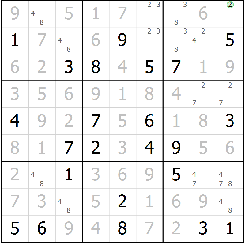 Position des candidats pour la solution de la Gr 38 page 41 du magazine de sudoku Virtuose n° 111