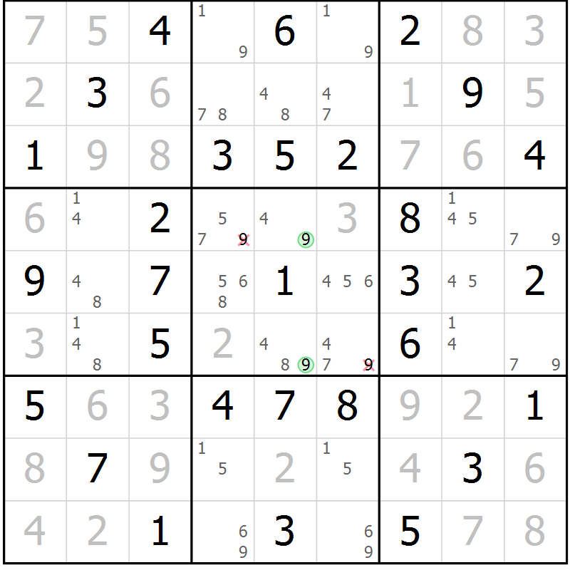 Position des candidats pour la solution de la Gr 39 page 42 du magazine de sudoku Virtuose n° 111