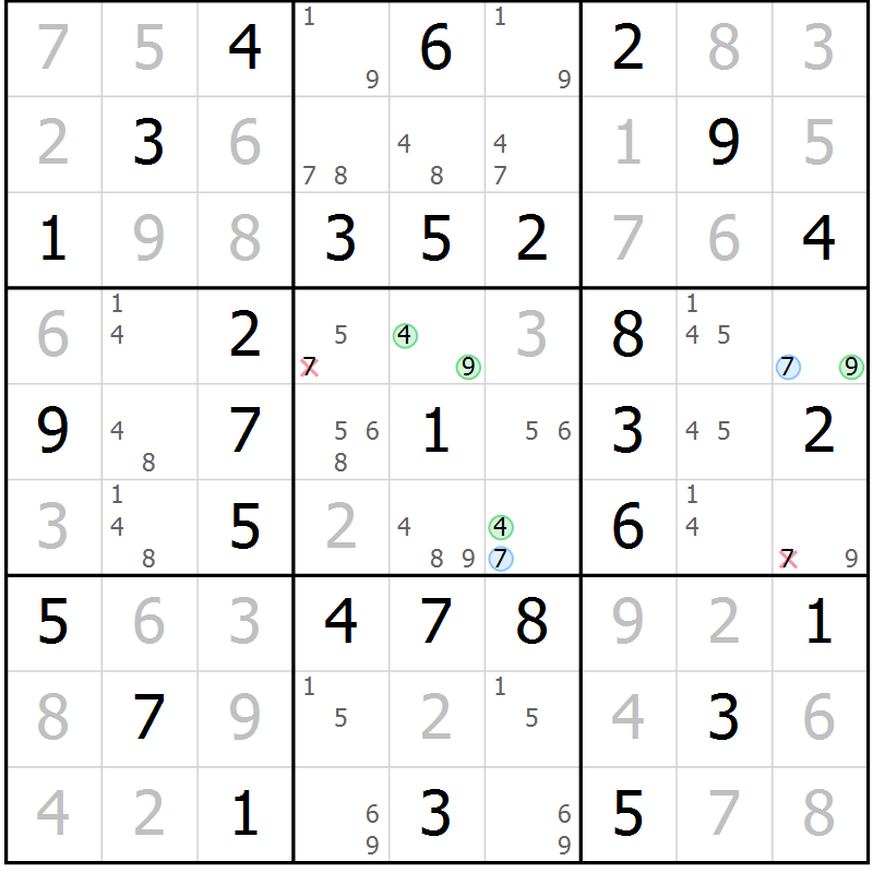 Position des candidats pour la solution de la Gr 39 page 42 du magazine de sudoku Virtuose n° 111