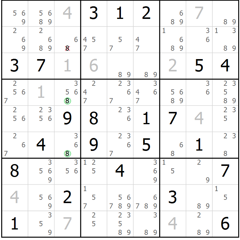 Position des candidats pour la solution de la Gr 4 page 7 du magazine de sudoku Virtuose n° 111