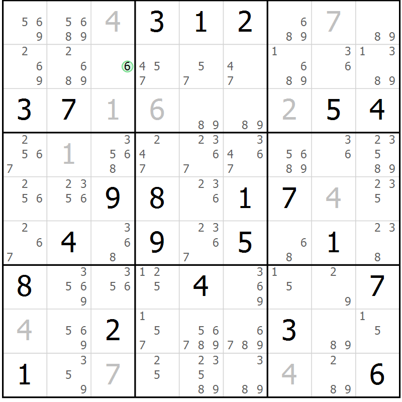 Position des candidats pour la solution de la Gr 4 page 7 du magazine de sudoku Virtuose n° 111