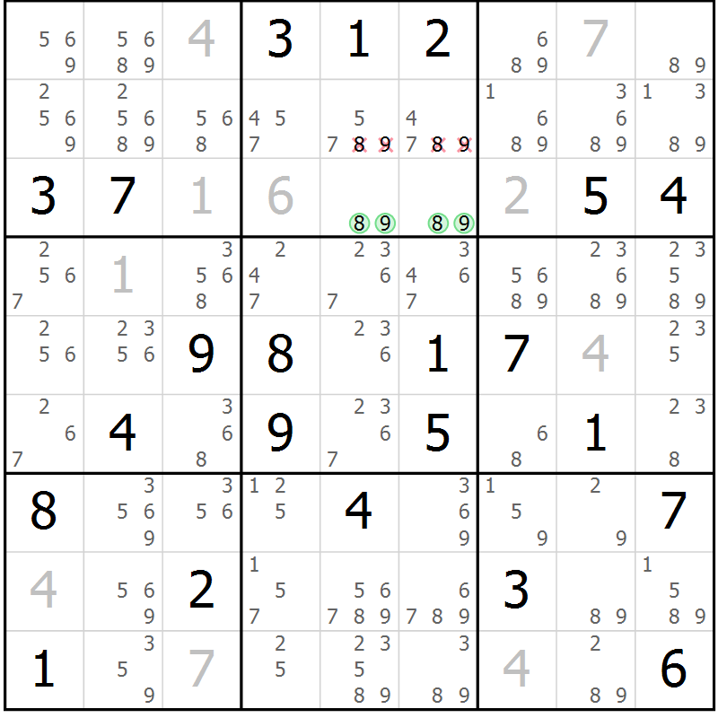 Position des candidats pour la solution de la Gr 4 page 7 du magazine de sudoku Virtuose n° 111
