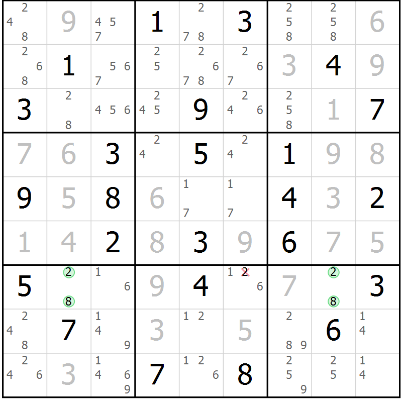Position des candidats pour la solution de la Gr 40 page 43 du magazine de sudoku Virtuose n° 111