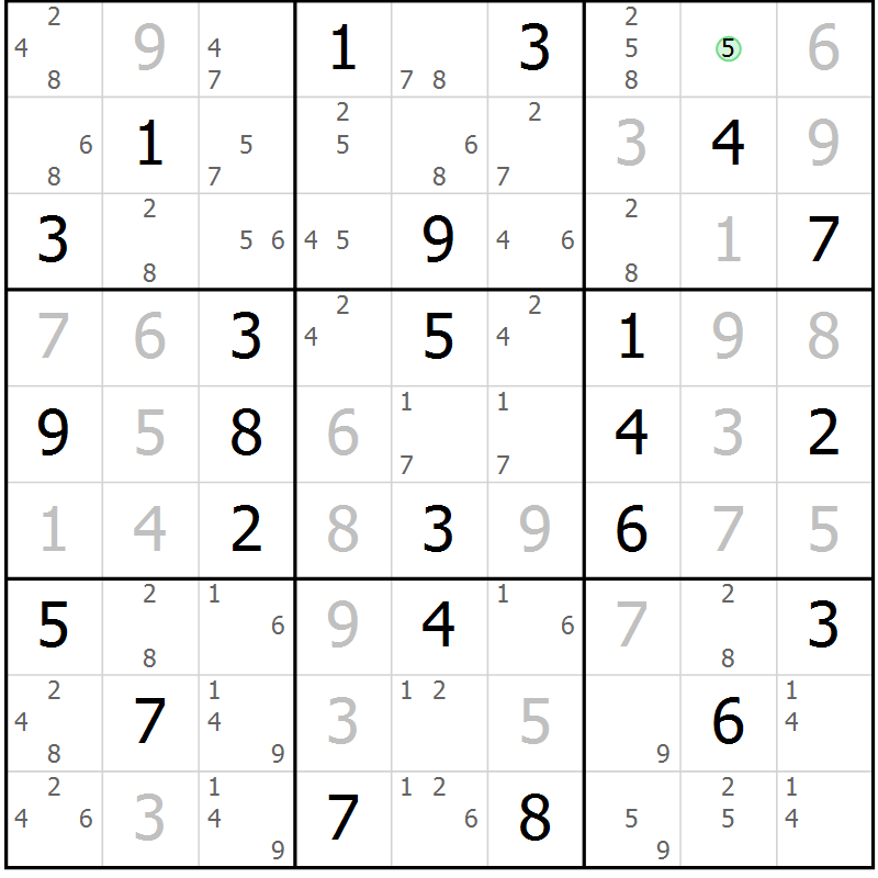 Position des candidats pour la solution de la Gr 40 page 43 du magazine de sudoku Virtuose n° 111