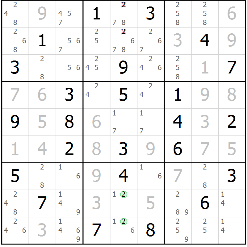 Position des candidats pour la solution de la Gr 40 page 43 du magazine de sudoku Virtuose n° 111