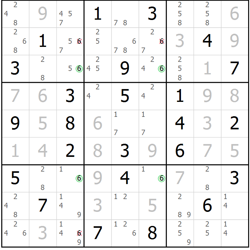 Position des candidats pour la solution de la Gr 40 page 43 du magazine de sudoku Virtuose n° 111