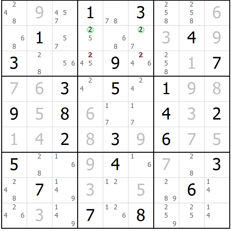 Position des candidats pour la solution de la Gr 40 page 43 du magazine de sudoku Virtuose n° 111
