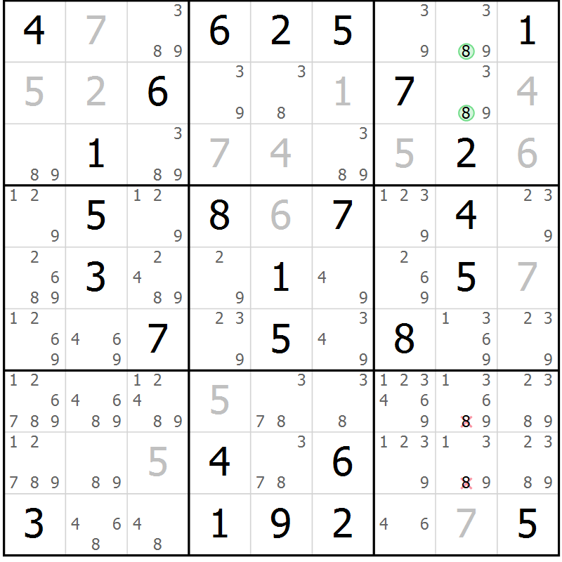 Position des candidats pour la solution de la Gr 41 page 44 du magazine de sudoku Virtuose n° 111