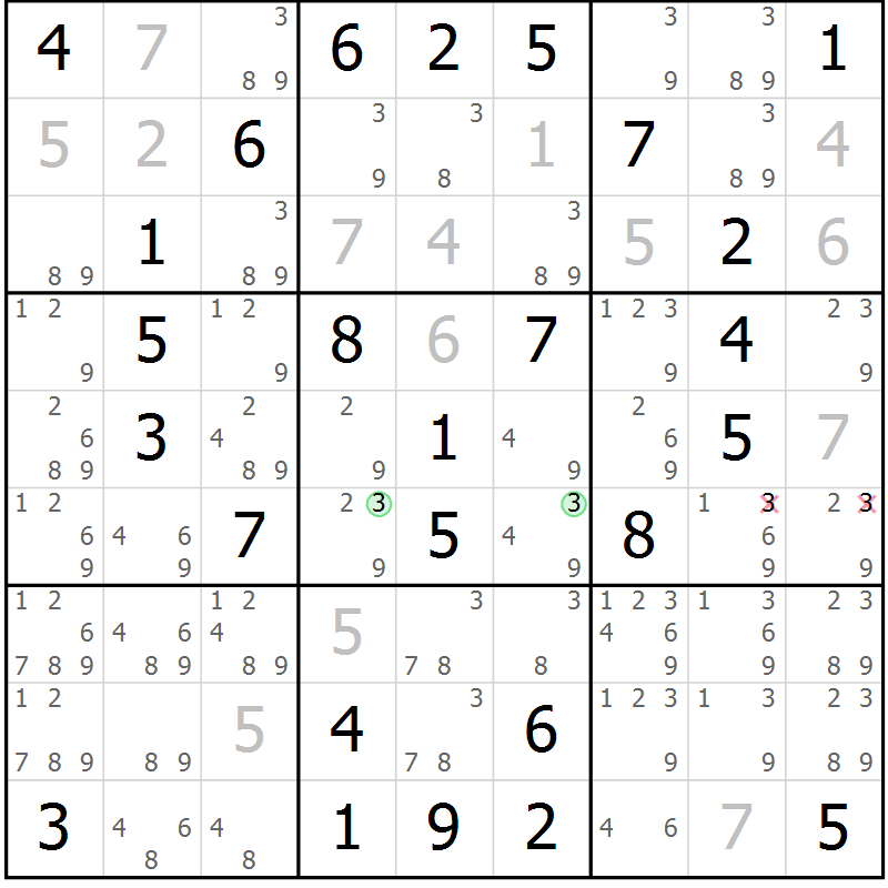 Position des candidats pour la solution de la Gr 41 page 44 du magazine de sudoku Virtuose n° 111
