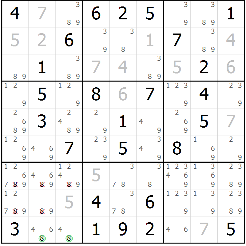 Position des candidats pour la solution de la Gr 41 page 44 du magazine de sudoku Virtuose n° 111
