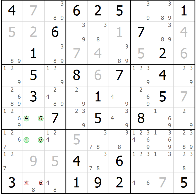 Position des candidats pour la solution de la Gr 41 page 44 du magazine de sudoku Virtuose n° 111