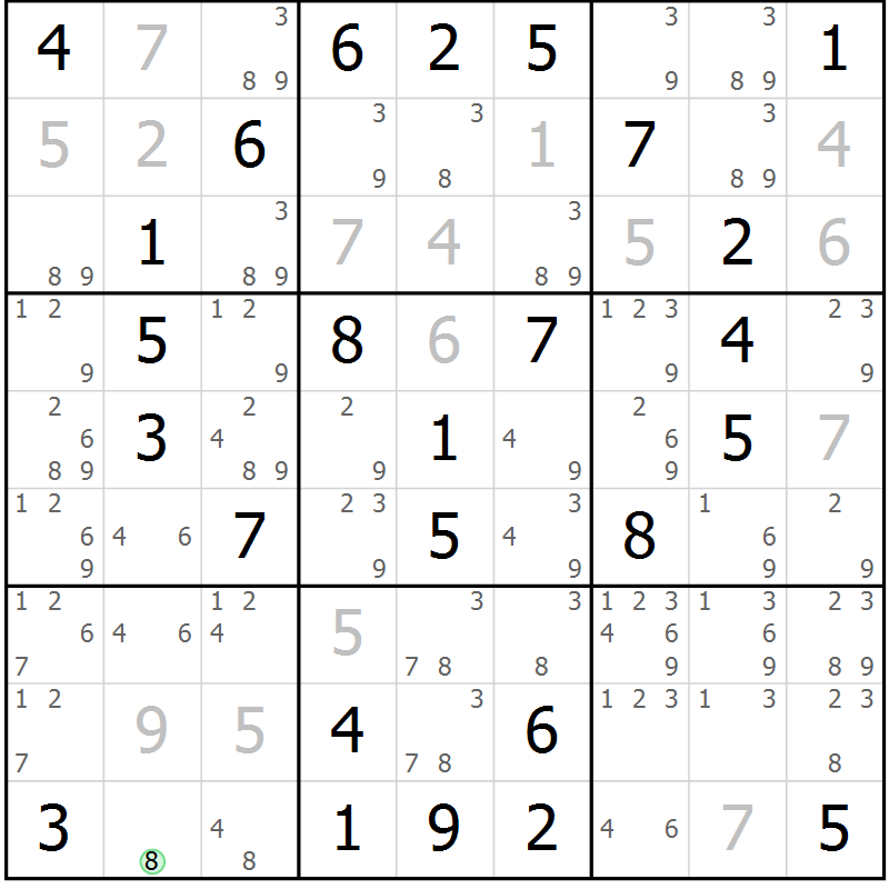 Position des candidats pour la solution de la Gr 41 page 44 du magazine de sudoku Virtuose n° 111