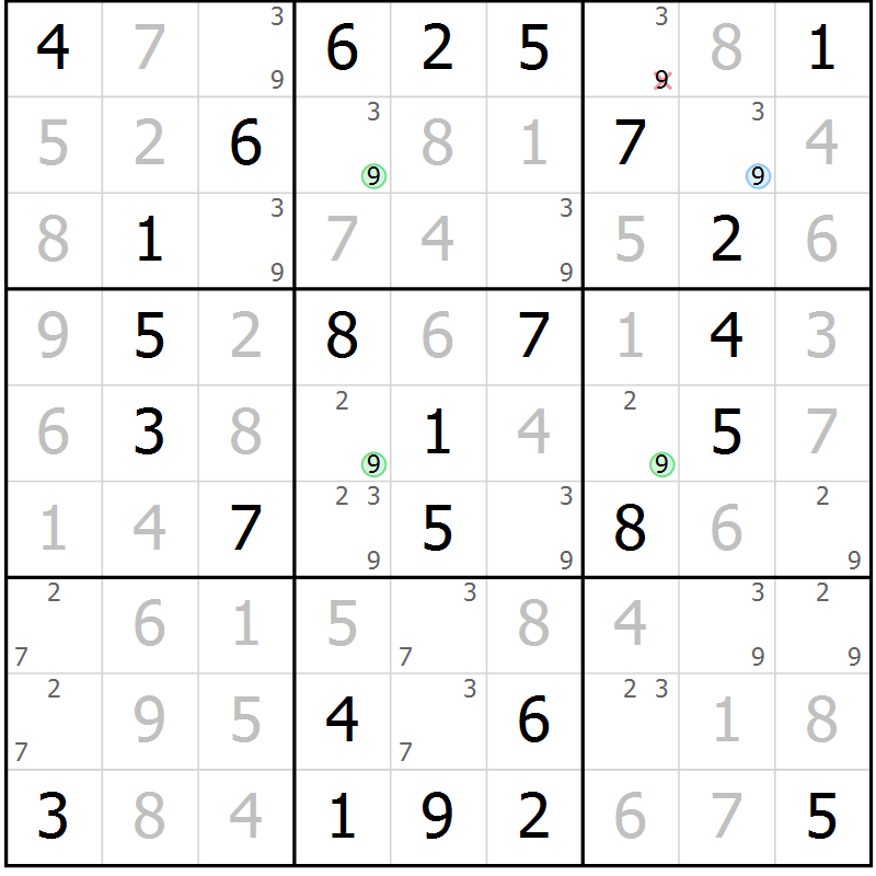 Position des candidats pour la solution de la Gr 41 page 44 du magazine de sudoku Virtuose n° 111
