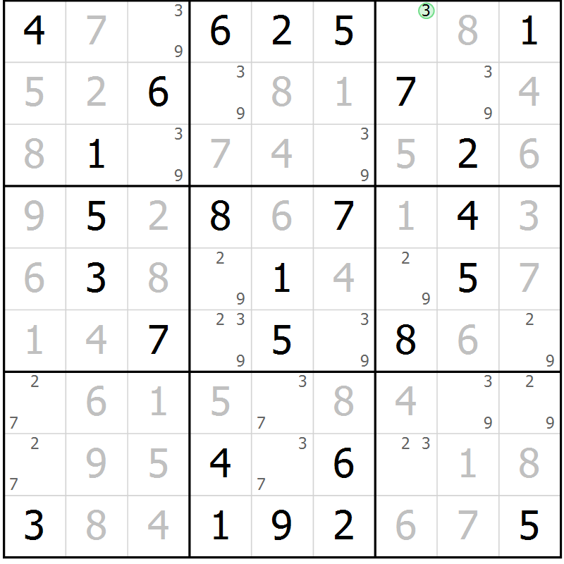 Position des candidats pour la solution de la Gr 41 page 44 du magazine de sudoku Virtuose n° 111