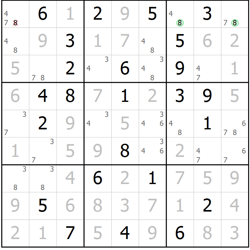 Position des candidats pour la solution de la Gr 42 page 45 du magazine de sudoku Virtuose n° 111