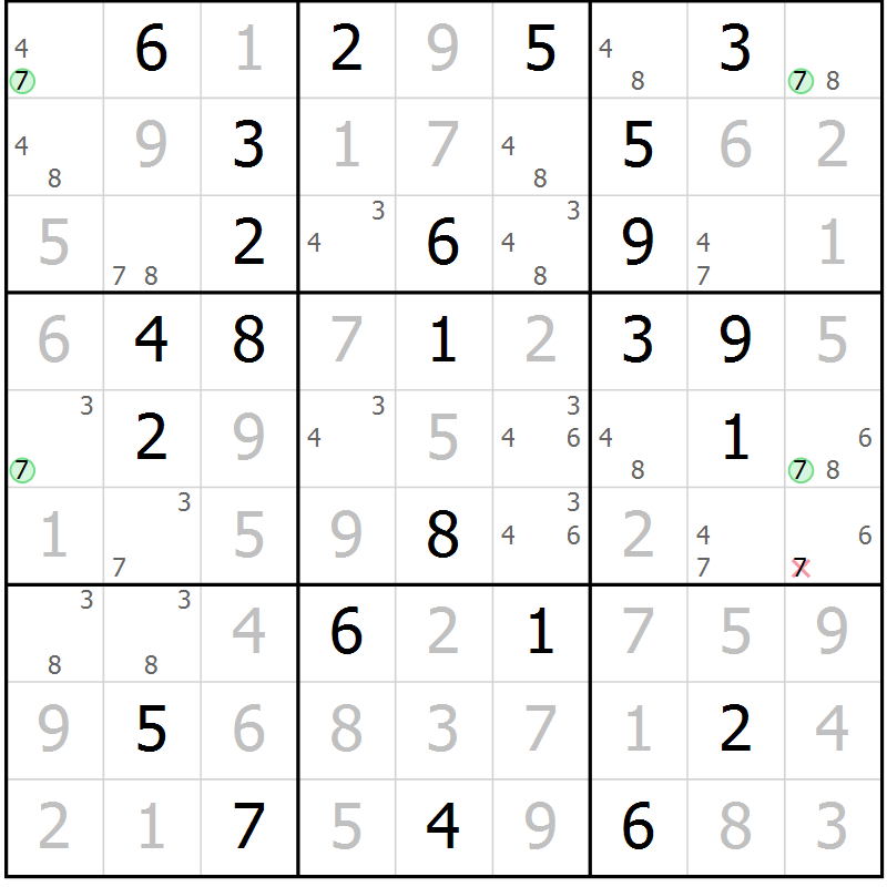 Position des candidats pour la solution de la Gr 42 page 45 du magazine de sudoku Virtuose n° 111