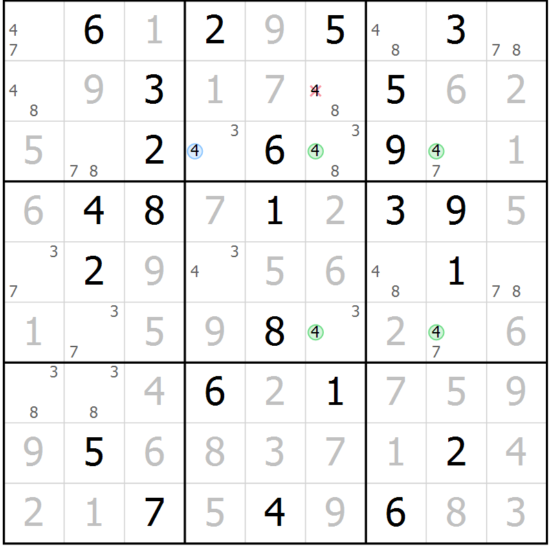 Position des candidats pour la solution de la Gr 42 page 45 du magazine de sudoku Virtuose n° 111