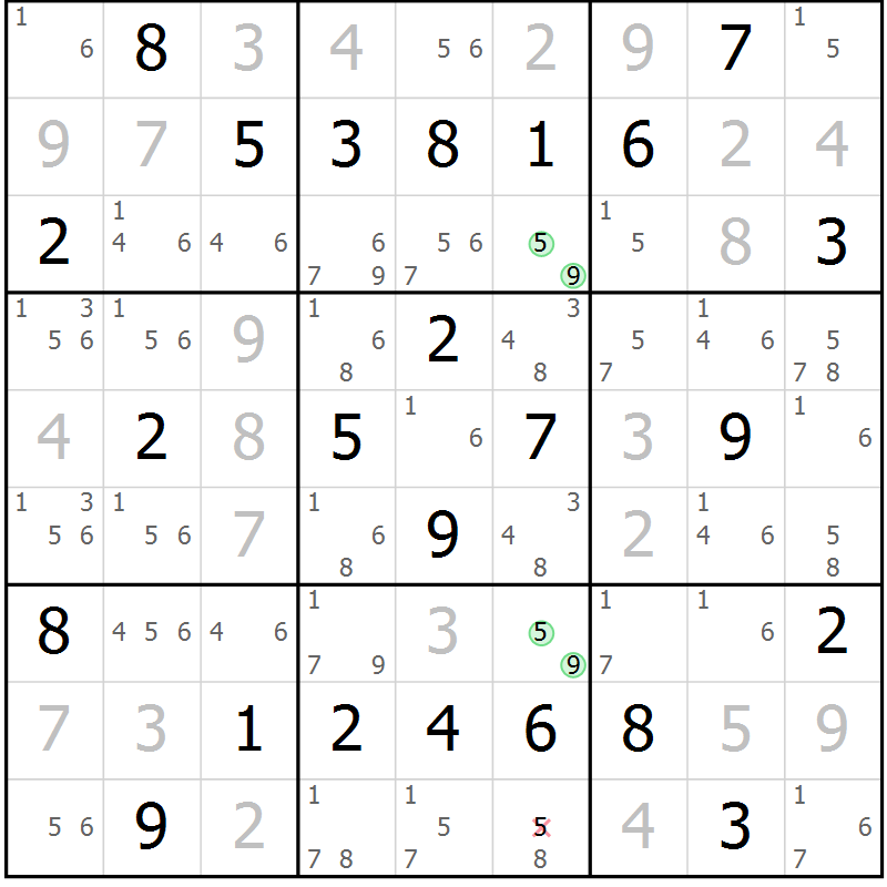Position des candidats pour la solution de la Gr 43 page 46 du magazine de sudoku Virtuose n° 111